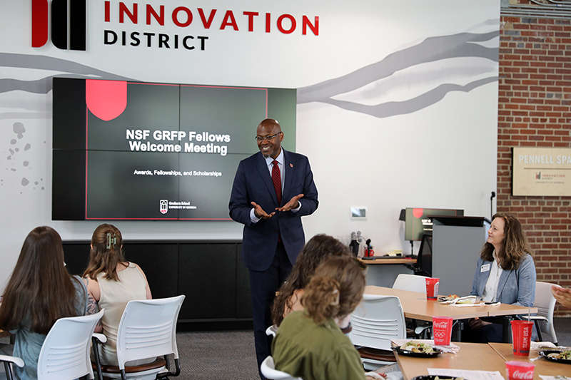 Ron Walcott, vice Provost for Graduate Education and Dean of the Graduate School addresses new GRFP fellows at the annual Welcome Week luncheon